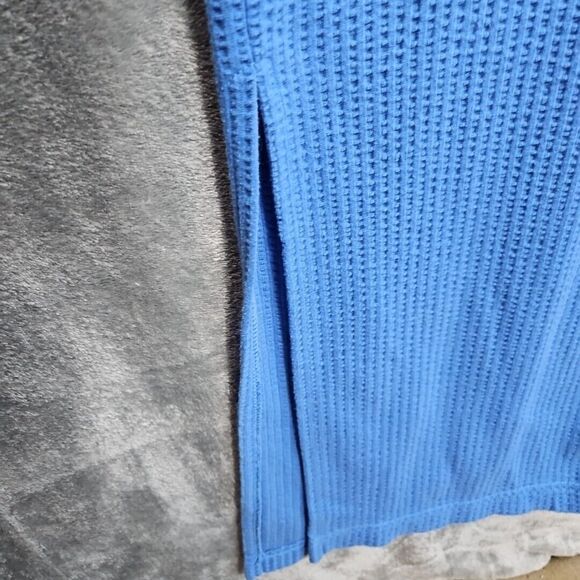 Intimate Essentials Women's Med Blue 1/2 Zip Short Sleeve Long Robe Side Slits - Picture 6 of 11